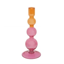 Pink & Orange Recycled Glass Taper Candle Holde