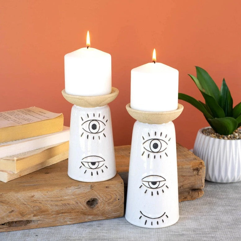 Ceramic Eye Pillar Candle Holder 4 Ceramic Eye Pillar Candle Holder - Image 2