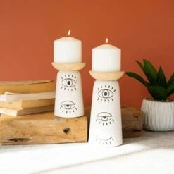 Ceramic Eye Pillar Candle Holder