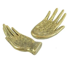 Abbott Engraved Gold Hand Candle Tray -Household Items Sale Engraved Gold Hand Candle Tray Set of 2