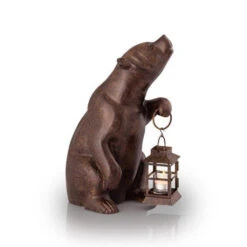 Brown Standing Bear With Tea Light Candle Lantern - 17.5 Inches