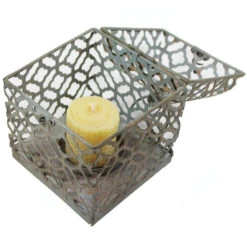 Turquoise Antique Square Metal Lantern Tea Light Candle Holder -Household Items Sale blue lantern 2 98223