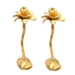 Brass Flower Taper Candle Holder 9 Brass Flower Taper Candle Holder -Household Items Sale brassflowertaperholder13inpair