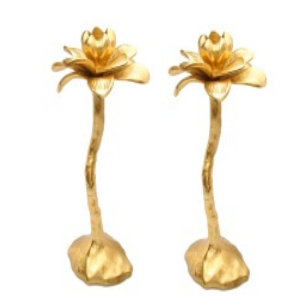 Brass Flower Taper Candle Holder 6 Brass Flower Taper Candle Holder - Image 4
