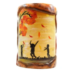 Painted Silhouette Pillar - Children With Fall Leaves