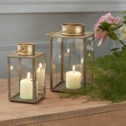 Metal And Glass Tea Light Candle Lantern