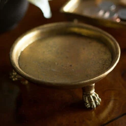 Gold Leaf Claw Foot Round Candle Tray