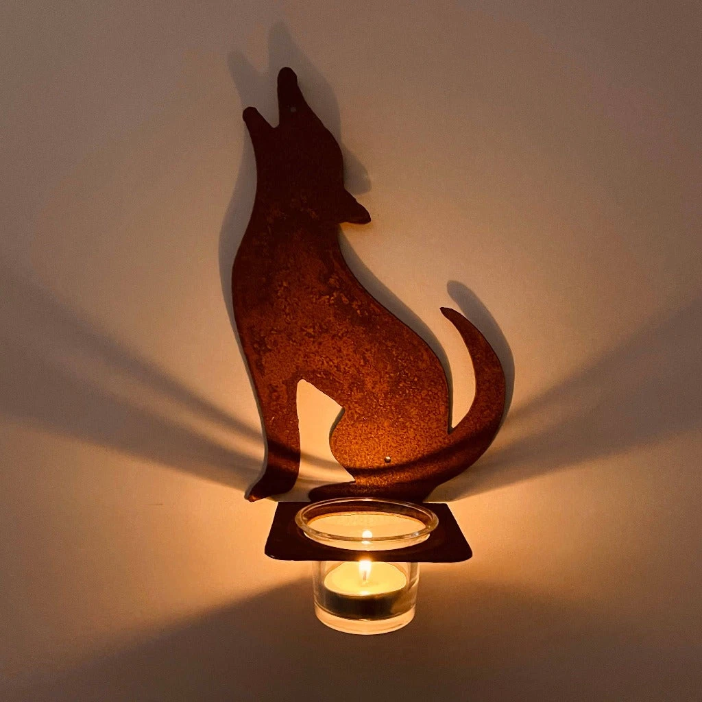 Rustic Coyote Patina Tea Light Candle Holder - Wall Sconce 3 Rustic Coyote Patina Tea Light Candle Holder - Wall Sconce