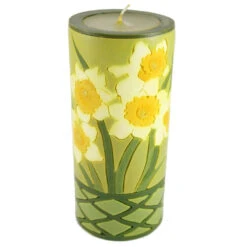 Large Inlay Pillar Candle -Household Items Sale daffodile large pillar