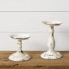 White Distressed Metal Pillar Candle Holders -Household Items Sale distessed