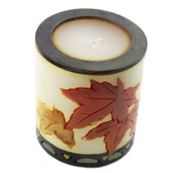 Small Inlay Pillar Candle -Household Items Sale fall leaves inlay 670800