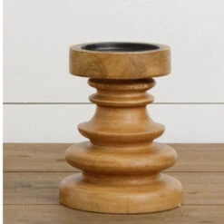 Turned Wood Pillar Candle Holder