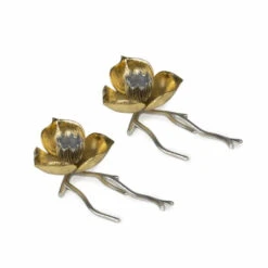 Gold Plated Flower Taper Candle Holder -Household Items Sale goldplayed