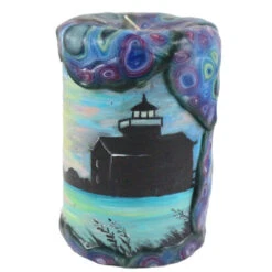 Painted Pillar Candle - Lighthouse Silhouette
