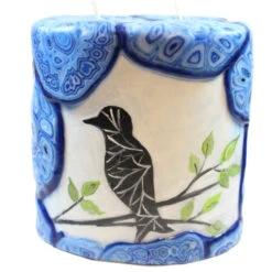 Painted Oval Candle - Black Bird On Branch