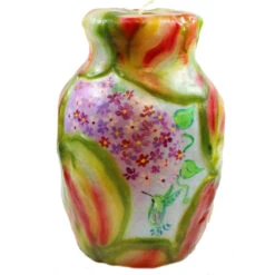 Painted Veneer Vase Candle - Flowers With Hummingbird