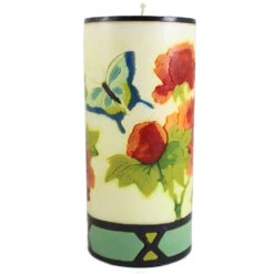 Large Inlay Pillar Candle -Household Items Sale peony and butterfly pillar