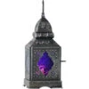 Hanging Purple Temple Tea Light Candle Lantern -Household Items Sale pewter and purple temple lantern