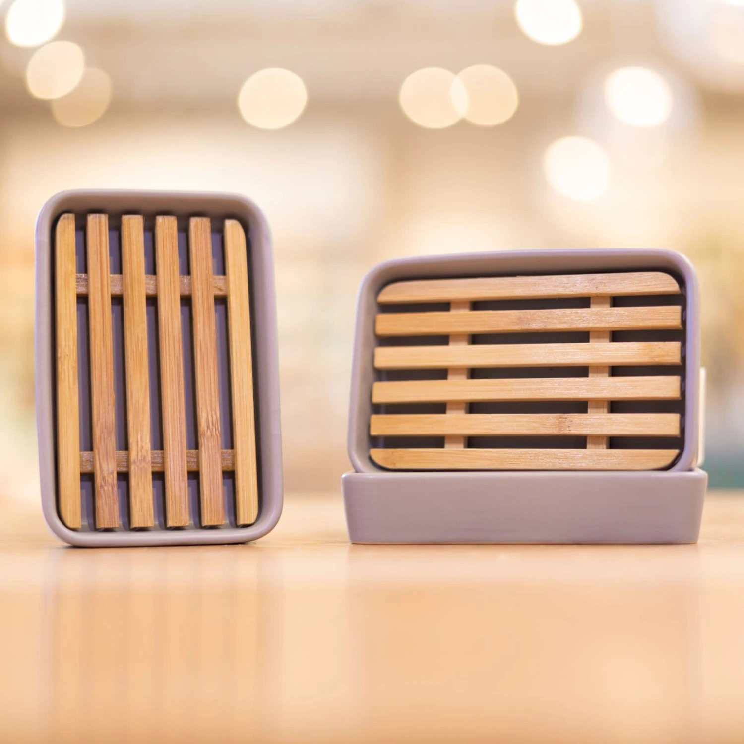 Grey Porcelain And Bamboo Soap Dish 7 Grey Porcelain And Bamboo Soap Dish - Image 5