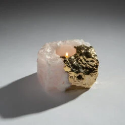 Gilded Rose Quartz Tea Light Candle Holder