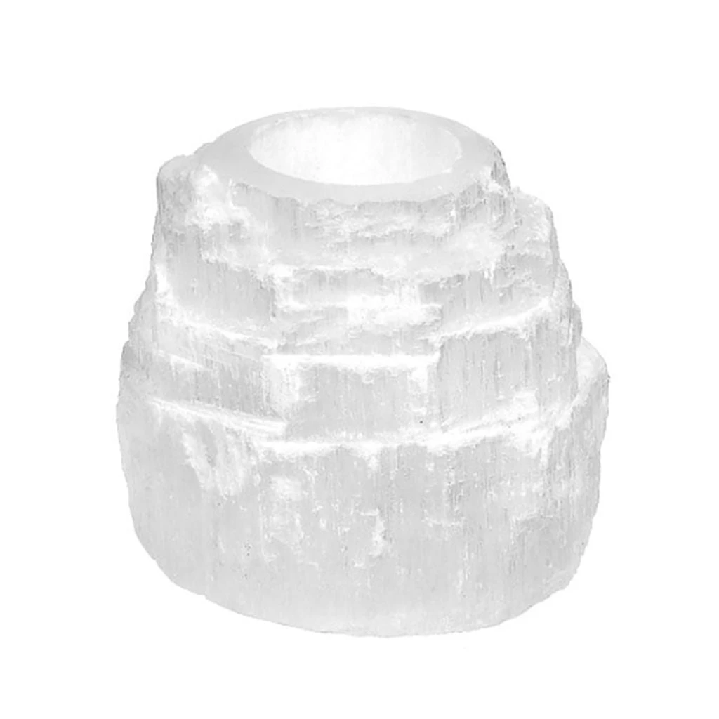 Natural Selenite Tea Light Candle Holder 3 Natural Selenite Tea Light Candle Holder