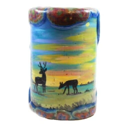 Painted Veneer Pillar Candle - Deer With Sunset 4X6