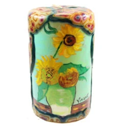 Van Glow Painted Pillar Candle - Sunflowers With Mint Background