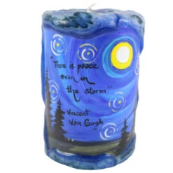 Painted Veneer Pillar Candle - "There Is Peace Even In The Storm." -Vincent Van Gogh 4X6