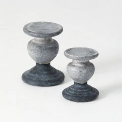Gray Wabi-Sabi Terra Cotta Pillar Candle Holder