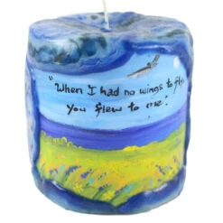 Painted Veneer Pillar Candle - "When I Had No Wings To Fly, You Flew To Me." 4X4